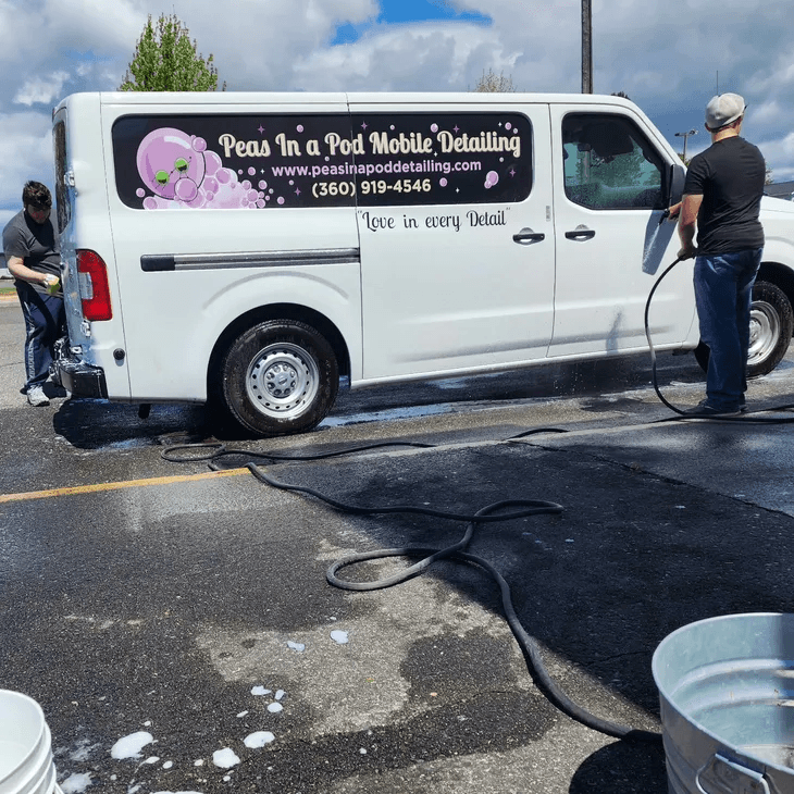 peas in a pod van being cleaned