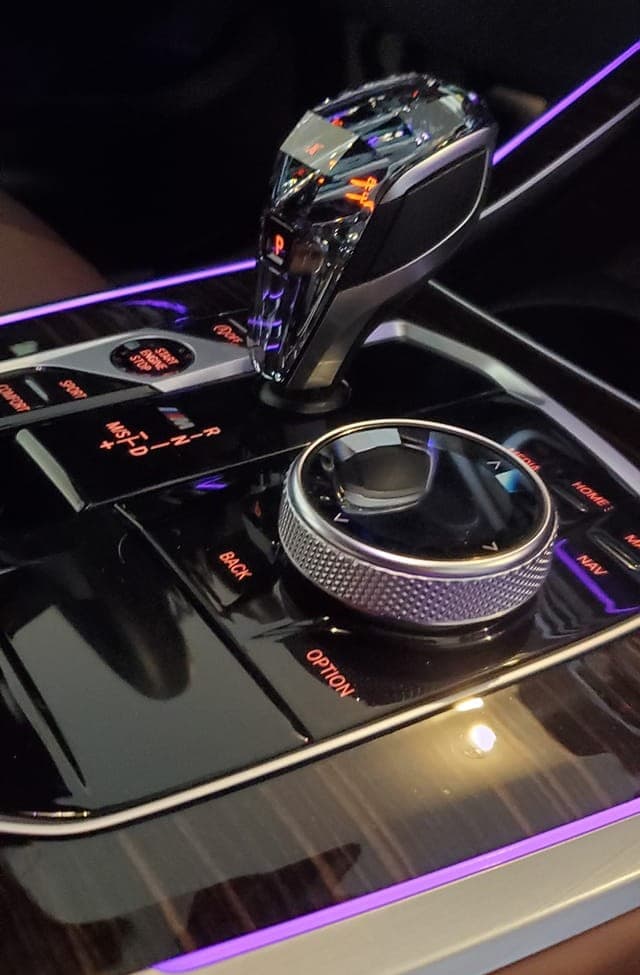 a shiny center console